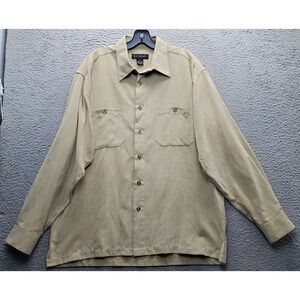 Cotton Reel Shirt Mens‎ Large Brown Detail Pockets Side Slit Collared Button Up